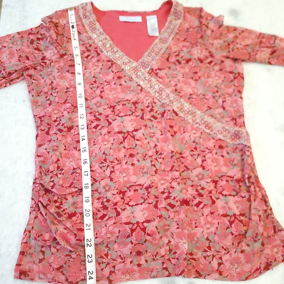 JH Collectibles Women's Large Nylon Mesh Stretch 3/4 Sleeves V-Neck Pink Gray - Picture 11 of 15
